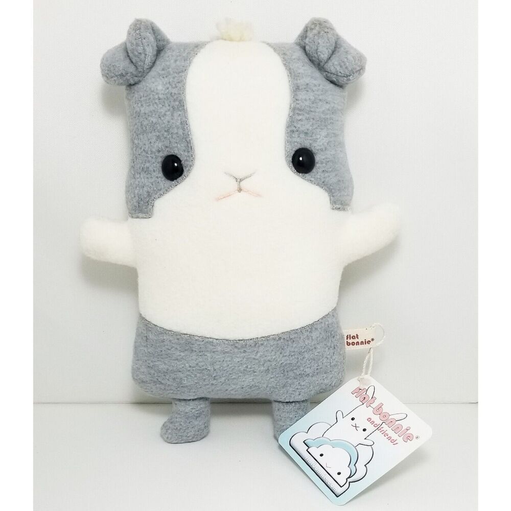 Flat Bonnie Plush Guinea Pig Grey White Handmade Stuffed Animal Doll NWT